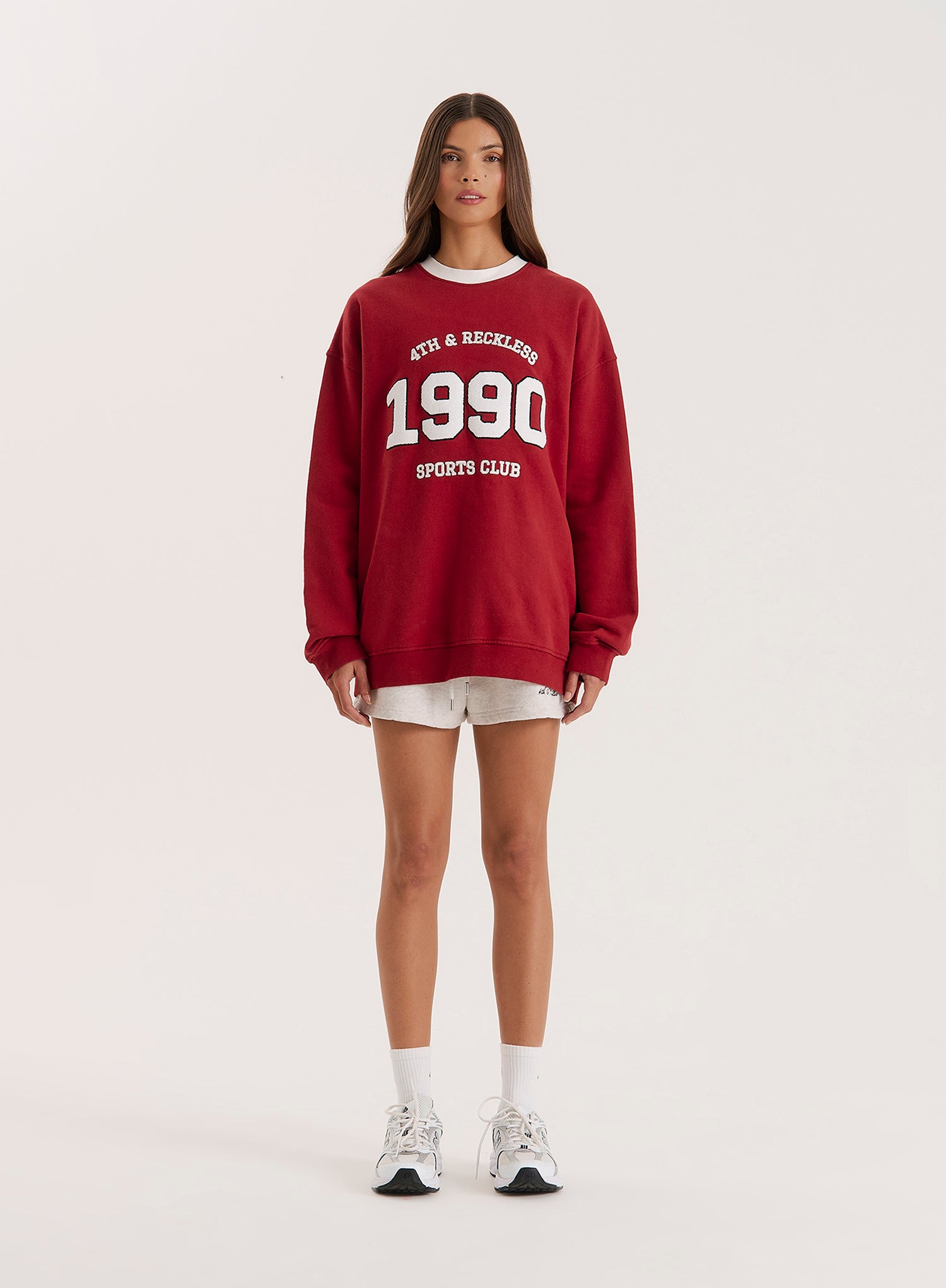 Red Contrast Trim Slogan Classic Longline Sweatshirt
